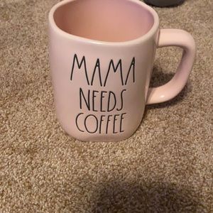 Light pink black lettering Mama needs coffee Rae Dunn  mug